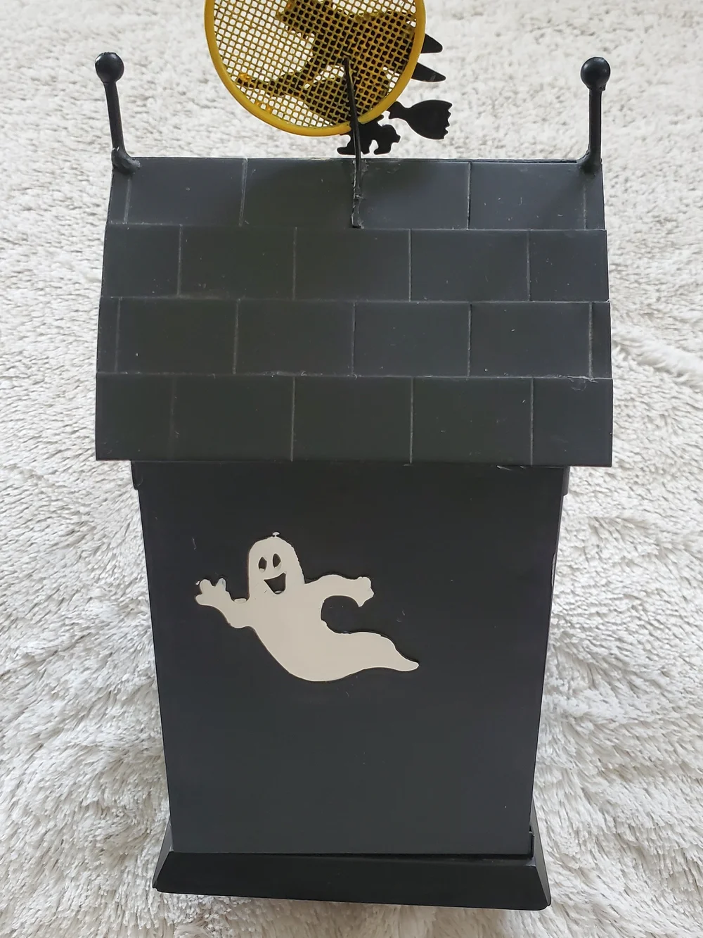 Halloween Window Candle Holder with Ghost Pumpkin Witch Accents - Black